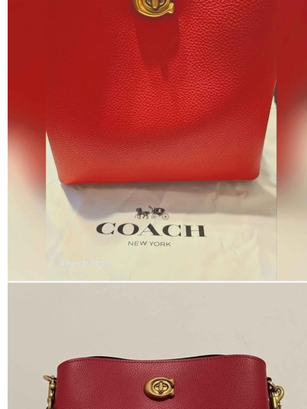 Coach Pebbled Leather Willow Red Bag with Dark Brown Strap - Picture 2 of 6
